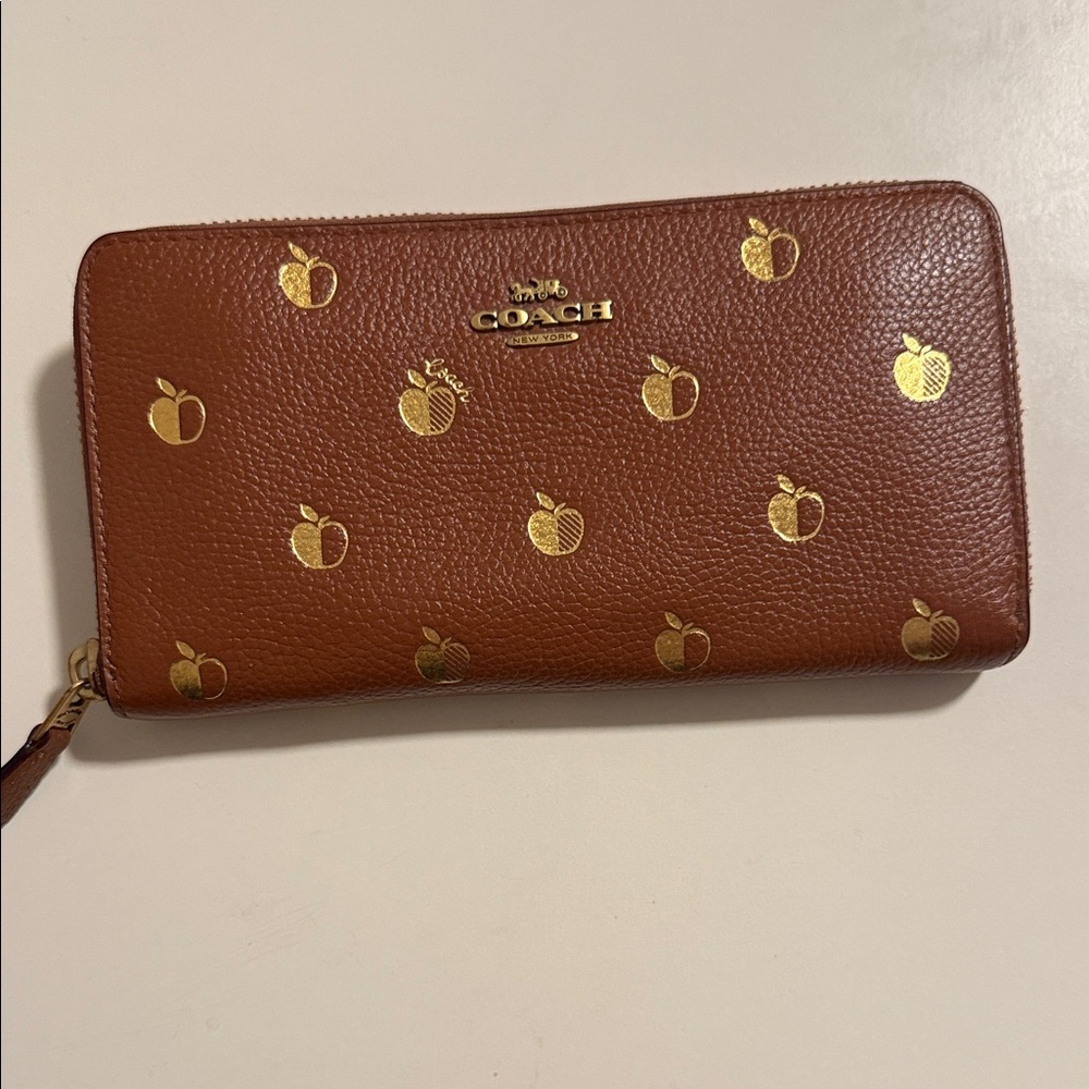 Coach Brown Wallet with Gold Apple Accents